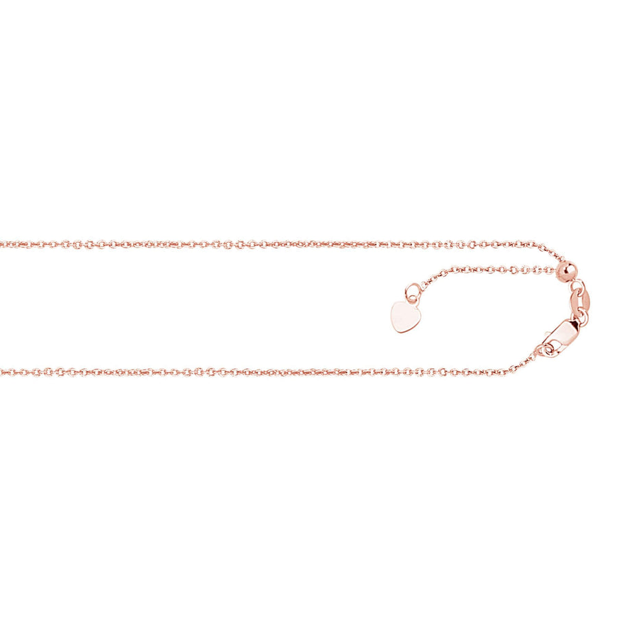 14kt 22 inches Rose Gold 0.9mm Diamond Cut Adjustable Cable Chain with Lobster Clasp+ Small hearing Charm