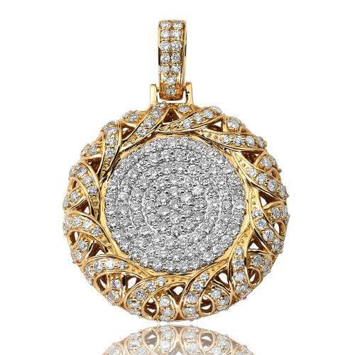 14KY 5.25CTW DIAMOND FLAT DISC PENDANT WITH 3-D BR