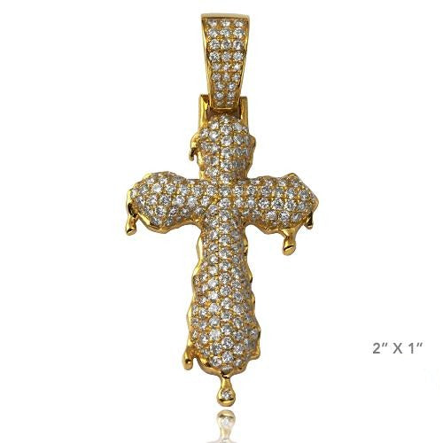 10KY 2.50CTW DIAMOND DRIPPING CROSS PENDANT