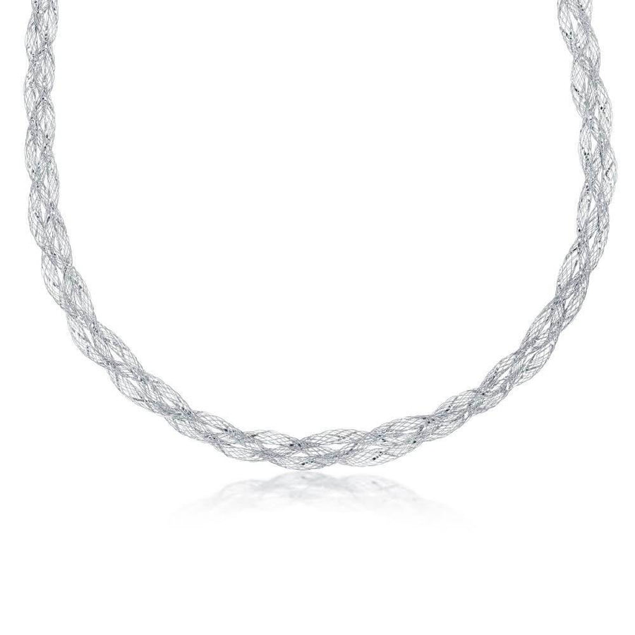 Sterling Silver Sparkly, Ultra-Light Thin Braided Mesh Necklace - Johnny Dang & Co