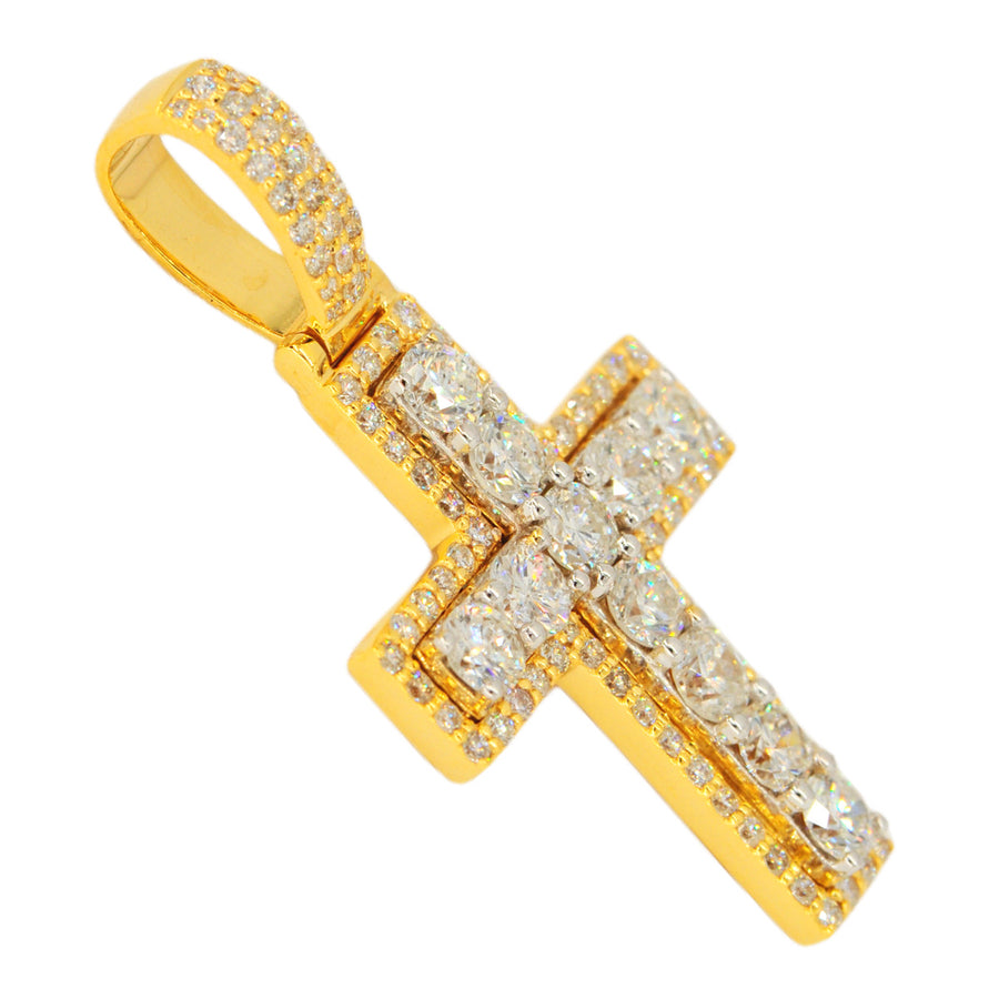 14K 3.5 CTTW DIAMOND 2-TONE SINGLE ROW CROSS