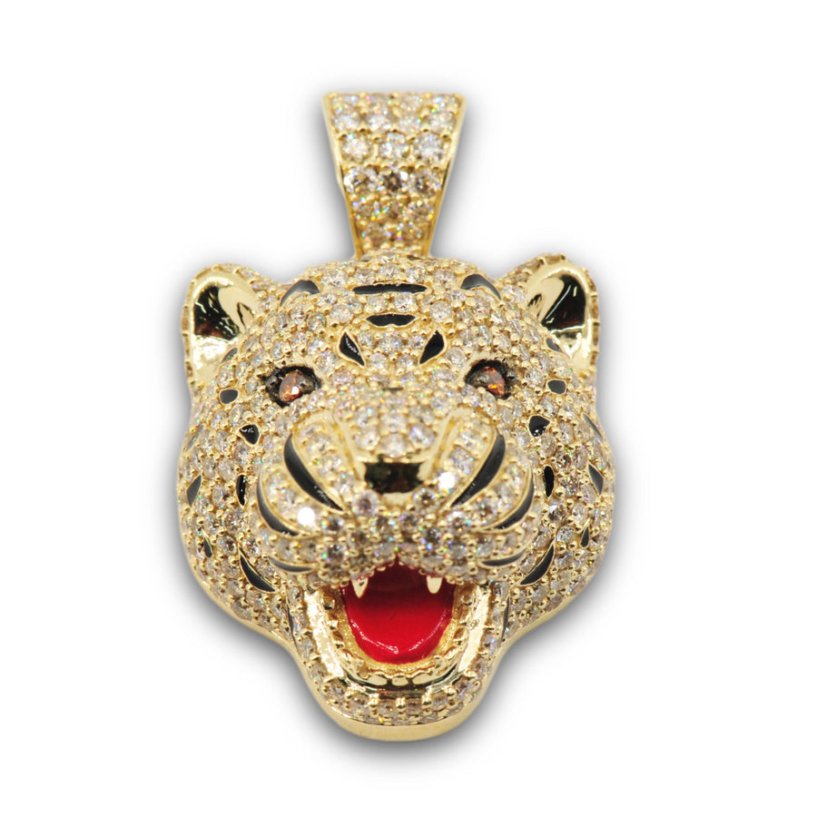 3D Tiger Head with Red Enamel Tongue and Colored Eyes