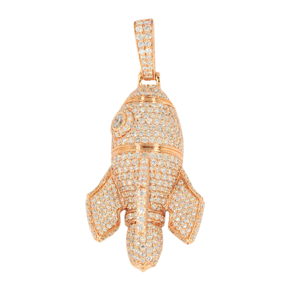 14KR 6.15CTW 3D DIAMOND ROCKET SHIP PENDANT