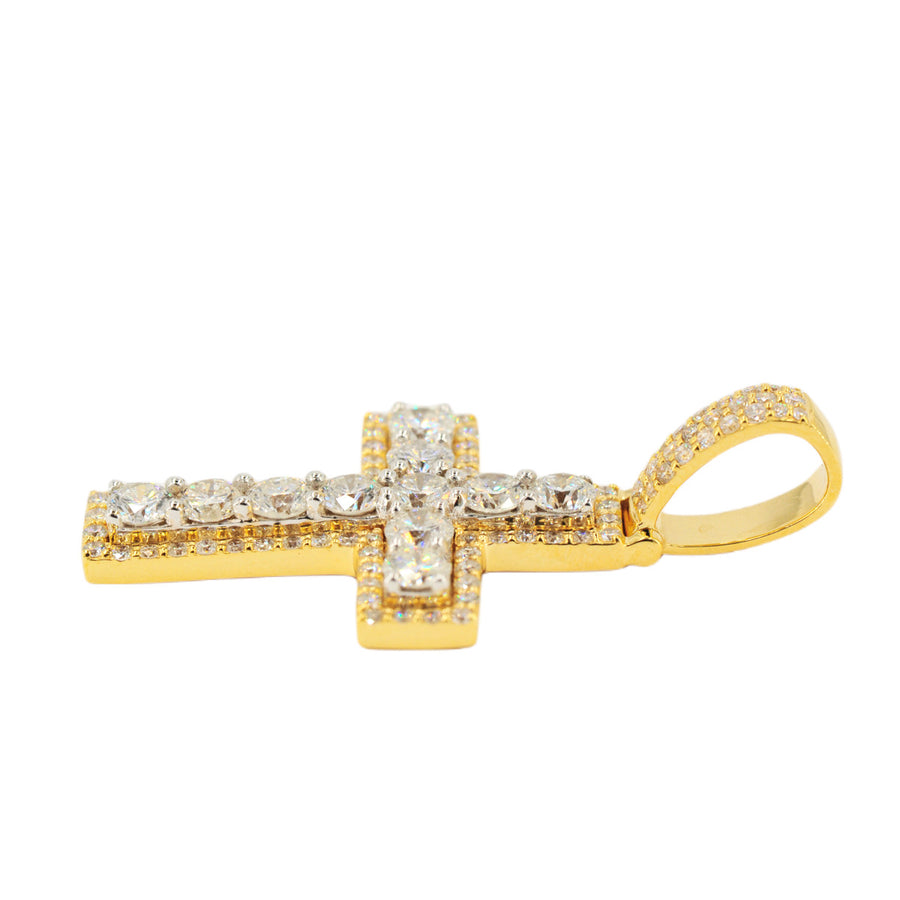 14K 3.5 CTTW DIAMOND 2-TONE SINGLE ROW CROSS