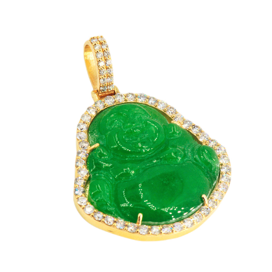 14k Yellow Gold 3.25ctw Jade Buddha Pendant- Large