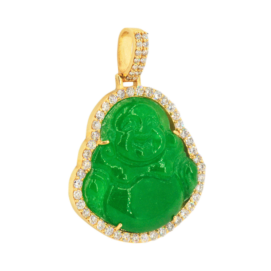 14k Yellow Gold 3.25ctw Jade Buddha Pendant- Large