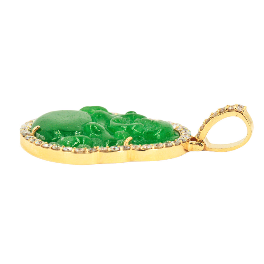 14k Yellow Gold 3.25ctw Jade Buddha Pendant- Large