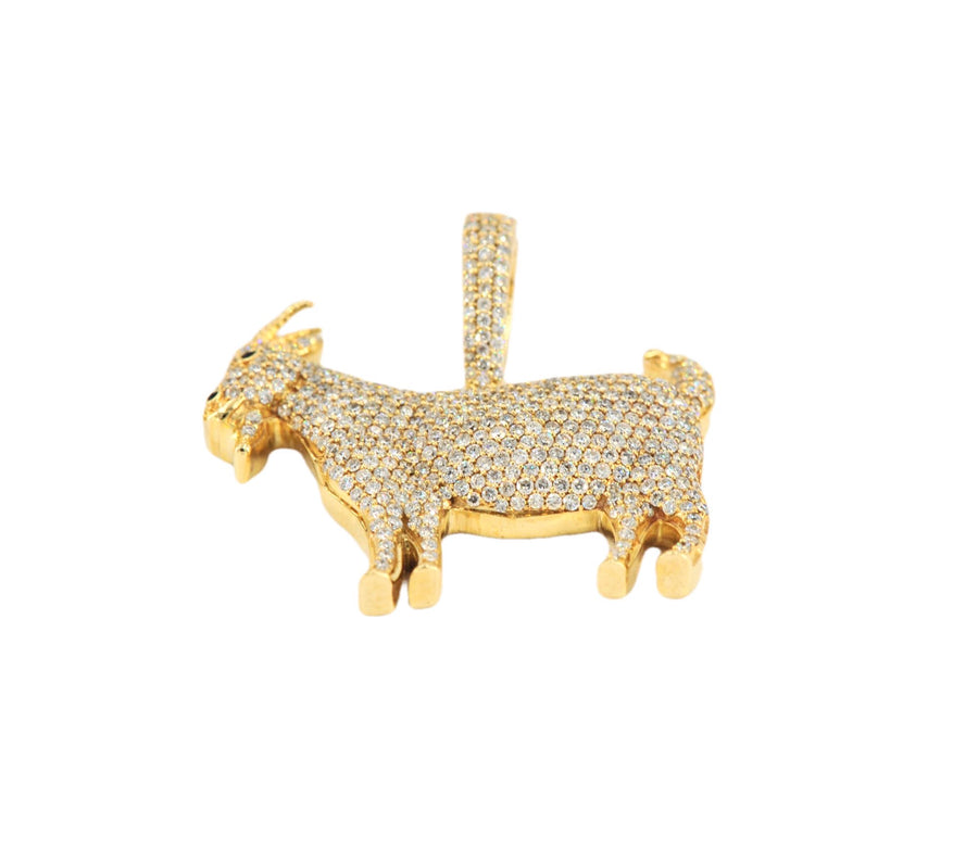 14k Yellow Gold 1.49ct Diamond GOAT Pendant Flash